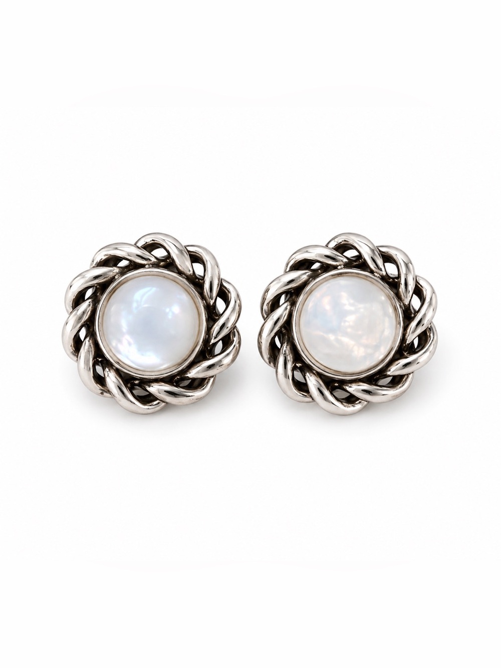 Vtg Boma Moonstone Earrings Round Rope Style 925 Sterling Silver Stud Pierced